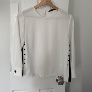 Zara White Blouse with Black Button Details